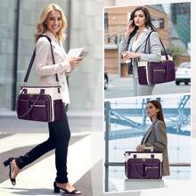 Teacher Tote Bag 15.6 Inch Laptop Bag For Women Work Bag Laptop Tote Nurse Bag Professional Computer Messenger Bag With Insulated Pocket, Laptop Briefcase For Office, College, Nursing - 紫色拼白色 - 查看 7