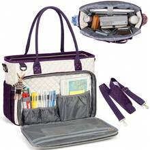 Teacher Tote Bag 15.6 Inch Laptop Bag For Women Work Bag Laptop Tote Nurse Bag Professional Computer Messenger Bag With Insulated Pocket, Laptop Briefcase For Office, College, Nursing - 紫色拼白色 - 查看 8