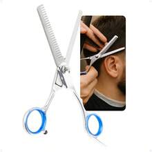 Kit 2 Tesoura De Cortar Cabelo E Desbaste Profissional Barbearia Salão Cabelo Fio Laser 17cm Descanso De Dedo - Tesoura de Desbaste - Visão 2