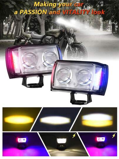 Faros delanteros auxiliares de LED doble color coche moto luces de apoyo lupas de proyeccion 2Pcs