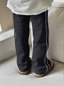 1件女童弹力腰休闲舒适时尚裤，适合秋冬季穿着 - 黑色 - 查看 2