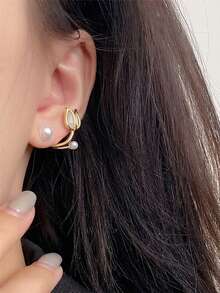 topshiny Tulip-Shaped Earrings For Women, Unique Design, French Style Flower With High-End Cat's Eye Stone & Faux Pearl Decoration Valentines,Mom,Mother,Mother's Day,Gift