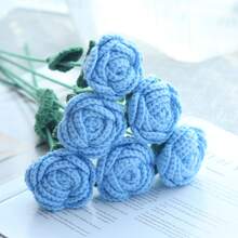 1/3/6/10朵手工钩编玫瑰花，装饰花，仿真花，毛线花。适用于餐厅、客厅、卧室、婚礼、派对等家居装饰。DIY花束，适合作为礼物送给她、母亲、老师，或作为创意礼物。也适合春夏装饰、新年、情人节、生日、复活节等节日装饰或作为礼物。 - 復古藍色 - 查看 10