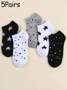5 Pairs Women's Korean Style Cute Moon & Star Print Socks - Sweet & Avant-Garde Design, Soft & Breathable Fabric, Black, White, Gray Colors, Suitable For Casual & Formal Outfits, Adorable & Versatile Socks Series, Youthful & Fashionable Style - 5 Pairs Of Star-patterned Socks - View 10