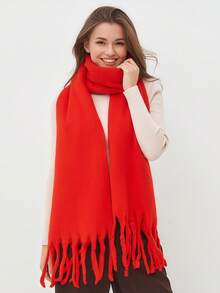 1pc Women's New Solid Color Fluffy Tassel Scarf, Warm And Comfortable Large Shawl, Simple And Versatile For Daily Wear