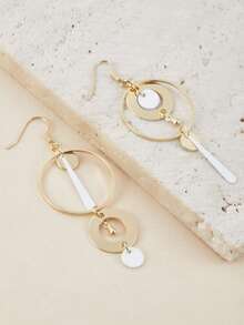 1 paire de boucles d'oreilles vintage bohème en métal bronze rond style steampunk, avec pendentif asymétrique noir blanc en tige, longues boucles d'oreilles pendantes pour femmes - boucle d'oreille - Voir 8