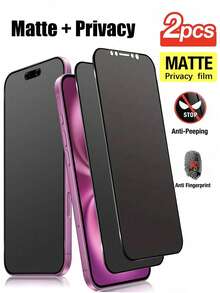 2 piezas Protector de pantalla de privacidad mate y esmerilado compatible con iPhone 17/16ProMax/16E/16Plus/iPhone15ProMax/14/13/12/11/XR/X/XS/7/8, Protector de pantalla de privacidad mate y esmerilado 2.5D anti-huellas dactilares, cobertura completa, protector de pantalla de cerámica esmerilada 9H anti-espionaje