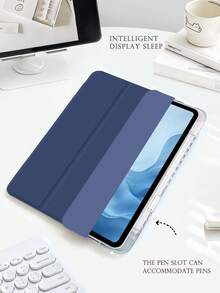 1 pieza Funda protectora de acrílico transparente azul cielo, compatible con iPad Mini6/Mini7/9th10.2/10.5/Air4/Air5/10.9/Pro11"/10th/11th(A16)12.9/Air 11-In.(M2)-2024/iPad Air 13-In.2025, carcasa de acrílico de alta transparencia, diseño minimalista/clásico, el producto no incluye lápiz óptico, algunos modelos con marco de lente y soporte plegable de tres pliegues, ranura integrada para lápiz óptico - Azul profundo - Ver 5