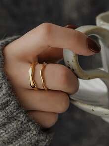 Z.W BIJUX - Pair Of Titanium Steel Rings, Fashionable Jewelry For Women. With Box. - 金色帶盒 - 查看 1