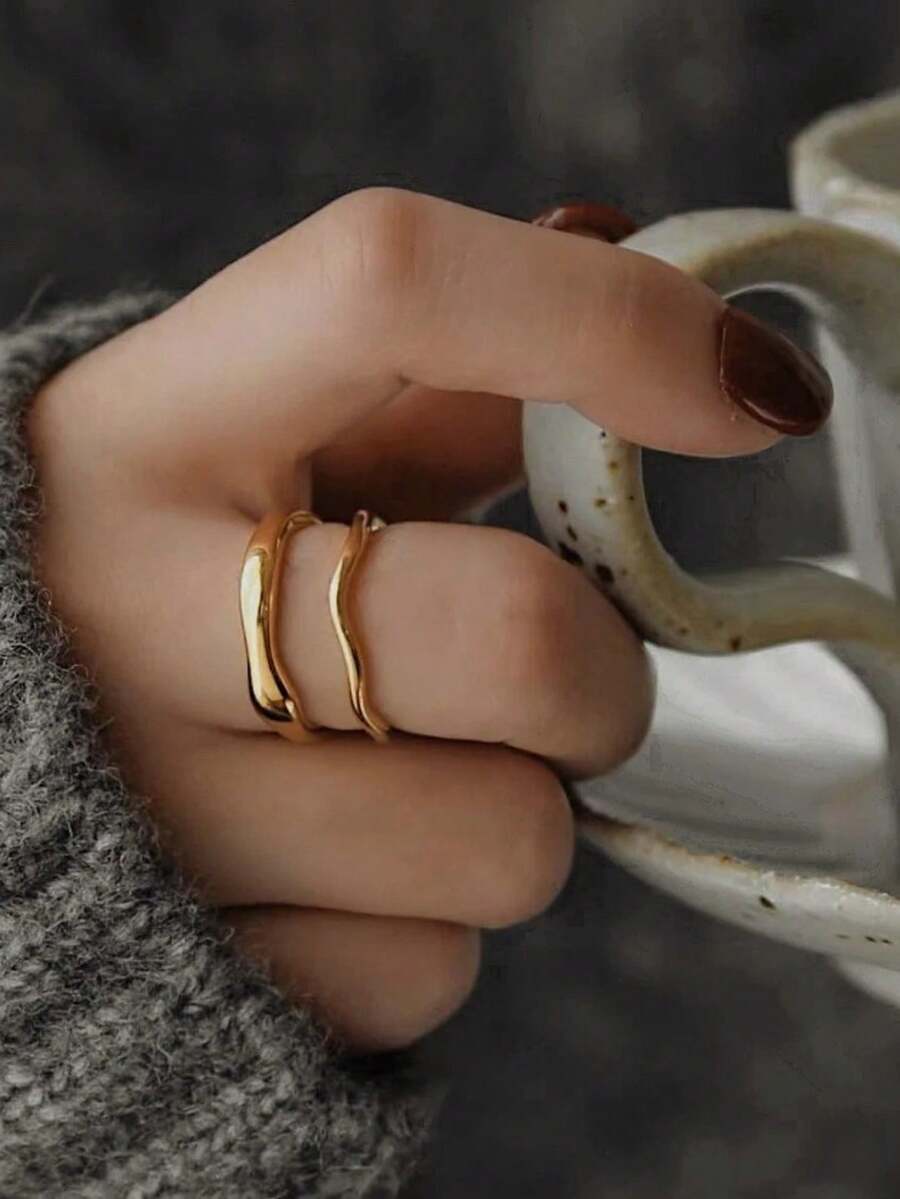 Z.W BIJUX - Pair Of Titanium Steel Rings, Fashionable Jewelry For Women. With Box. - 金色帶盒 - 查看 1