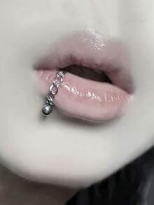 1 pieza Anillo de labio de 16G de acero inoxidable para mordedura de serpiente, joyería de piercing para mujeres. Anillos de ceja, tragus, hélix, rook con cadena, pendientes de cartílago de acero inoxidable con CZ, piercing de labret con cadena de 3cm - Plateado - Ver 2