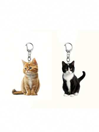可爱猫咪动物钥匙扣，卡通风格扁平亚克力吊坠，装饰佳品，完美适用于汽车、背包、家居，是送给爱猫人士的理想礼物。