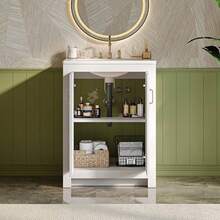 Vabches Bathroom Vanity With Sink Set,  24 Inch / 30 Inch Modern Bathroom Cabinet With Ceramic Basin & Doors, Freestanding Storage Cabinet With Adjustable Shelf, Vintage Vanity With Ceramic Sink, White - trắng - Xem 5
