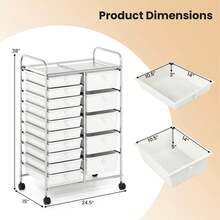 Lifezeal 15-Drawer Trolley With Chrome Plated Metal Frame & Lockable Universal Wheels White/Black/Clear - trắng - Xem 2