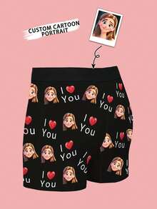 1pc Customized Men's Briefs - Personalized Cartoon & "I Love You" Zipper Design, Customized Men's Underwear | Top Birthday/Anniversary Gift, Ideal Boyfriend Gift, Customizable Men's Underwear, Men's Gift, Christmas Gift, Adult Christmas Stocking Stuffer, Thanksgiving, Thoughtful Versatile Gift For Boyfriend - Multicolor - View 3