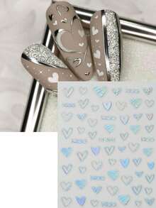 FULL BEAUTY 2片装全息心跳美甲贴纸，激光银色浪漫玫瑰情书婚礼美甲贴花，美甲用品 - 彩色 - 查看 8