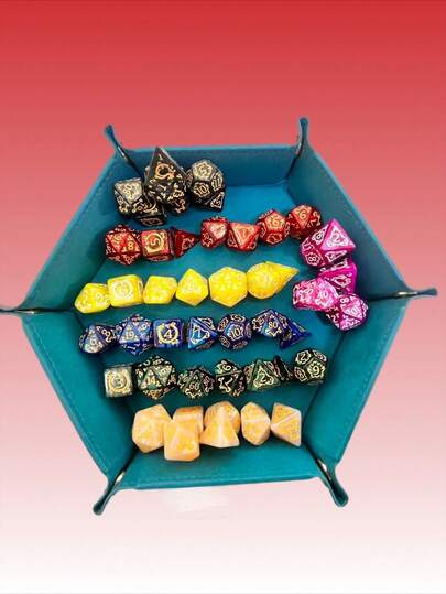 【顾客最爱】高级多面骰子（7颗装），含骰子托盘和束口袋，适用于D&D、RPG、MTG等桌面游戏。非常适合游戏、送礼和奇幻角色扮演冒险。D&D多面骰子7颗装套装 - 亚克力材质，是角色扮演类运气游戏的理想之选。