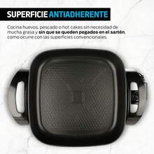 Parrilla Eléctrica Antiadherente Grande 4.5 Litros, Sartén Eléctrico con Tapa de Vidrio y Termostato Regulable de 5 Temperaturas (Hasta 210°C), Plancha Eléctrica Portátil para Cocinar 42x30cm - Tipo de Enchufe A USA (110-127V) - Ver 4