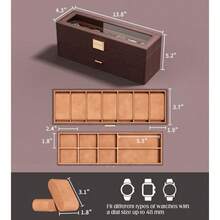 GSYY Watch Case Box For Men - 7 O Watches Sage Organizer Real-Glass Dilay Case With Ewelry Der 2-Layer PU Leather Collecn Holder Gift For Loved Ones Brown - 棕色 - 查看 7