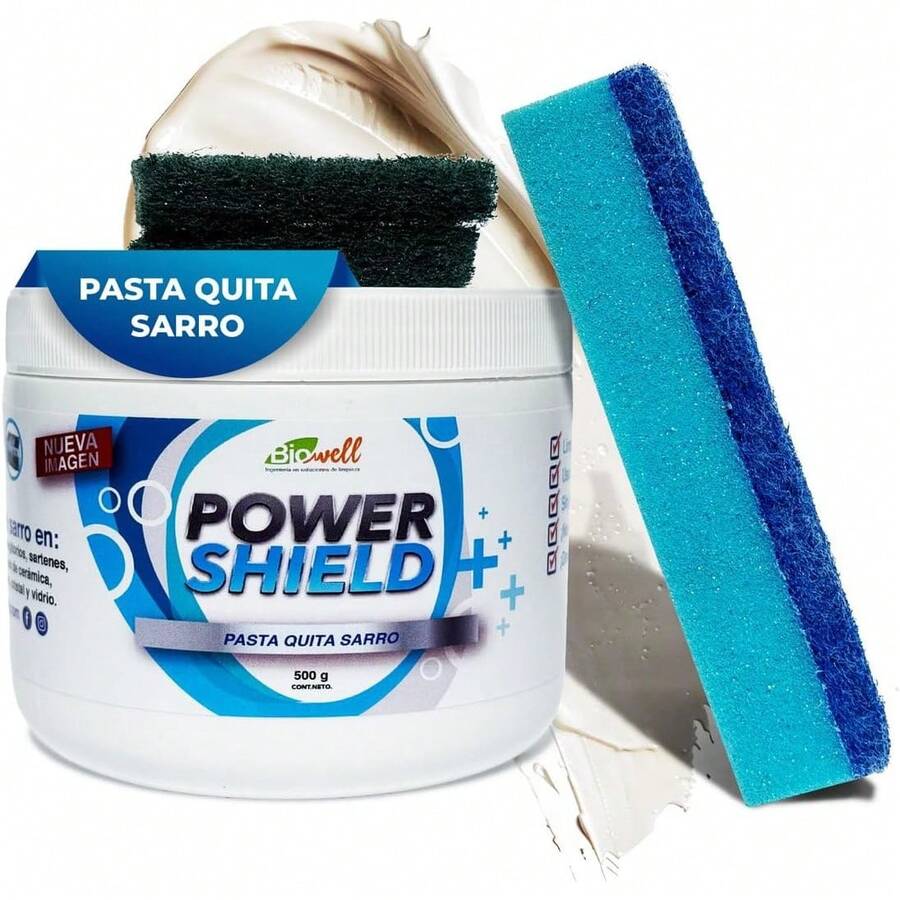 Pasta Quita Sarro Baño 500gr + 3 Fibras para Limpieza - Limpiador Multiusos para Superficies| Quita Manchas de Vidrios - Eliminador de Sarro| No Lastima las Manos - Ideal para Limpieza Hogar - 1 - Ver 1