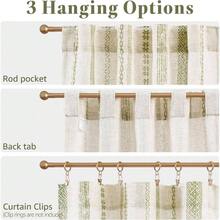 Boho Kitchen Curtains 24 Inch Linen Tier Curtains With Geometric Pattern Bohemian Cafe Small Filtering Window Treatment Living Room RV Back Tab 2 Panels Green On Linen - 26"W X 24"L (Pack Of 2) + Liora | Green On Linen - View 7