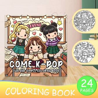 GDTME 1 Stück K-Pop Mädchen Gruppe Malbuch: Beinhaltet süße Gruppenaktivitätsszenen, niedliche Gruppenmuster, einseitig bedrucktes dickes Papier, leicht zum Ausmalen, geeignet für Erwachsene und Kinder, ideal als Weihnachtsstrumpf-Geschenk, Geschenk zum Schulanfang, K-Pop Fan Geschenk, kann mit Buntstiften und Markern verwendet werden, für Innenraumdekoration, 7,9"X7,9"