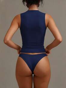 XLLAIS 圆领无袖纯色打底衫，双层弹力修身T恤