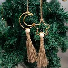 6pcs Bohemian Style Metal Crescent Moon Tassel Hanging Decor, Fashionable Star & Moon Pendant, With Hemp Rope Tassel Ornaments, Religious Theme, Suitable For Ramadan Holidays, Eid Al-Fitr, Ramadan Decoration, Party Decor, Wall Decor - Multicolor - View 1