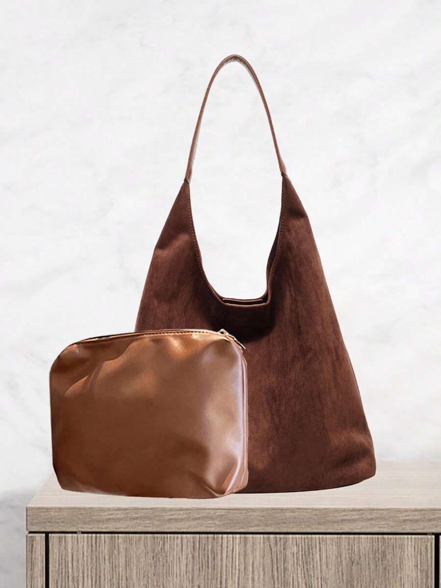 Women's Retro Casual Suede Tote Bag Stylish Shoulder Bag Hobo Bag Practical Medium Bag For Thanksgiving Party - 咖啡棕 - 查看 1