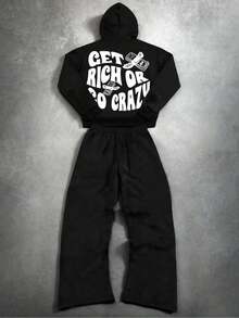 Men's 2-Piece Casual Streetwear Set Portrait Letter Print Cozy Hoodie & Sweatpants Perfect Christmas Gift - MED-CLWYTY01 - 查看 3