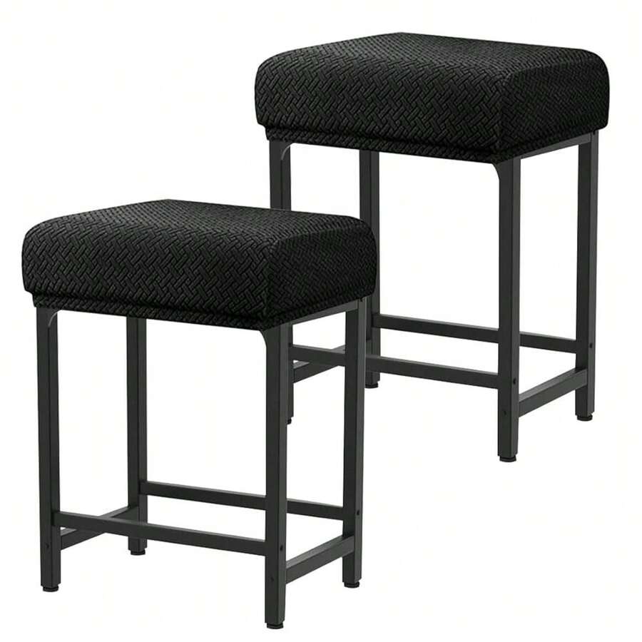 Levoberg Bar Stool Cover Rectangle Stretch Counter Height Barstool Slipcovers Rectangular Vanity Stool Cover Kitchen Counter Saddle Seat Cover For Wooden Metal Bench Set Of 2 Black,2Pack,Black - Black - 查看 1