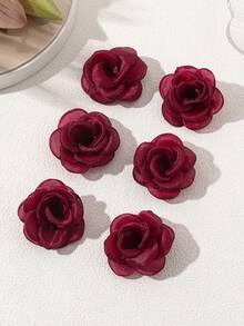 6pcs Cute Rose Flower Hair Clips, Suitable For Daily Wear And Holiday - Burgundy - View 5