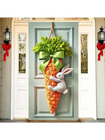 Easter Bunny & Carrot Door Banner - Cute Polyester Decor For Home, Outdoor, Lawn, Porch, Yard - Versatile For Christmas, New Year, Valentines Day - 89.99x180.01 Cm