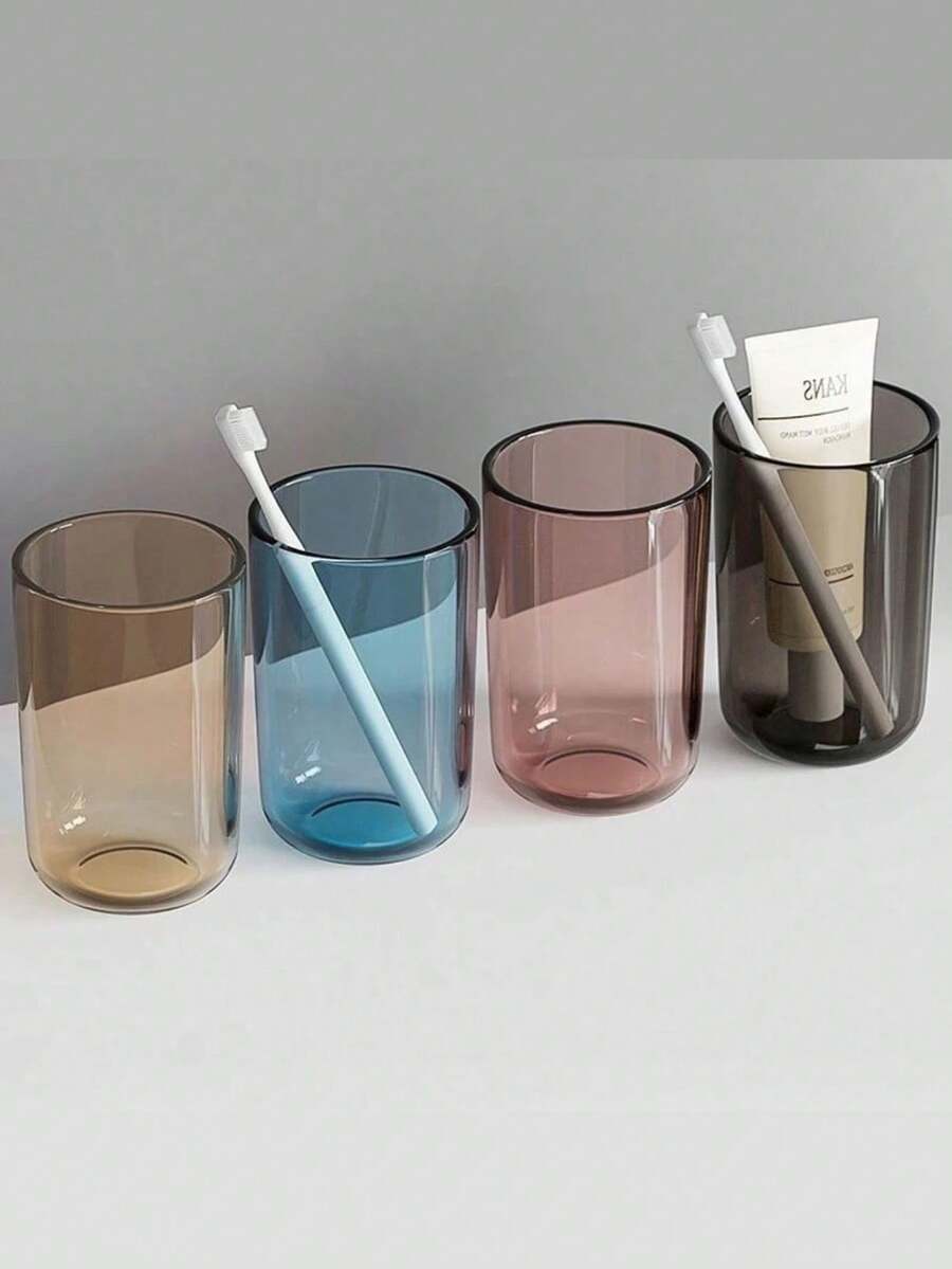 1个300毫升透明漱口杯，简约牙刷杯，创意情侣个性化牙刷杯，加厚家用杯，麦秆杯，塑料洗脸盆杯，漱口杯，莫兰迪色彩系列杯，INS风格杯 - 多色 - 查看 1
