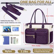 Teacher Tote Bag 15.6 Inch Laptop Bag For Women Work Bag Laptop Tote Nurse Bag Professional Computer Messenger Bag With Insulated Pocket, Laptop Briefcase For Office, College, Nursing - 紫色拼白色 - 查看 4