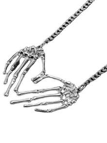 Collar con colgante de mano de calavera estilo gótico punk, cadena tipo choker para hombres - Plateado - Ver 2