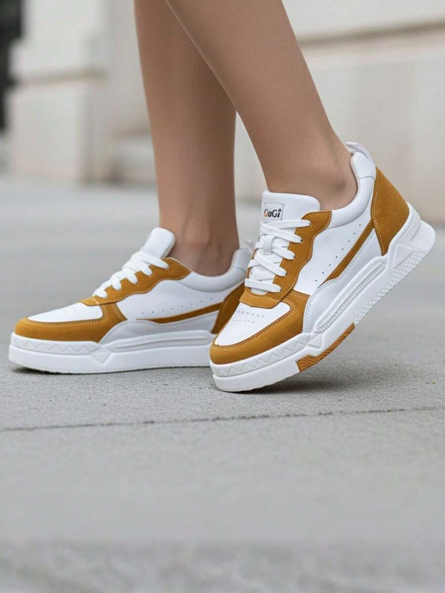 Jade Women's Casual White Sneaker With Suede Details And Comfort Street Sole 623-GG - 芥末黃 - 查看 1