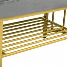 Modern Shoe Bench With A Velvet Seat And Sturdy Metal Frame. Space-Saving Entryway Bench With Adjustable Feet. Ideal As A Shoe Bench For Entryways, Bedrooms, And Small Apartments (Green + Gold) - Grey - View 10