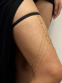 1 件性感海滩水晶水钻串珠流苏腿链，适合日常和假日穿着 - 金色 - 查看 3