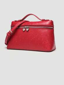 1pc Solid Color Ostrich Grain PU Square Shoulder Bag, Small Handbag For Women, Suitable For Everyday Stylish Matching And Travel - Đỏ - Xem 2