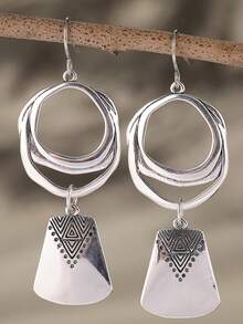 Hoa tai mặt dây chuyền họa tiết hình học cổ điển, Hoa tai phong cách Bohemian dành cho nữ, Phụ kiện trang sức dự tiệc hàng ngày - Bạc - Xem 8