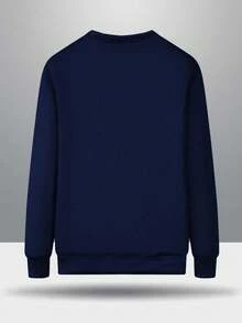 Sweatshirt Pullover Pria Bergambar Wajah Tersenyum dengan Lapisan Termal, Hangat untuk Musim Gugur/Dingin - Navy Blue - View 2