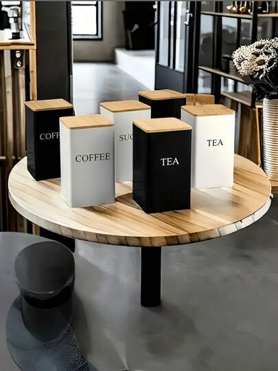 This 3 Piecesbamboo Lid Airtight Coffee, Sugar And Tea Storage Canisters Is A Highly Creative Moisture-Proof Kitchen Storage Container. Made Of Metal Material, It Can Be Used As A Household Storage Jar As Well As A Creative Storage Box, Suitable For Storing Coffee, Tea Leaves, Fruit Tea, Candies, Etc. Its Minimalist Design Makes It The Perfect Gift For Tea And Coffee Lovers, And Also Suitable For Christmas And Thanksgiving Parties.