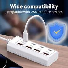 8 端口 USB 转 4 USB 4 Type-C 25W 快充集线器，多端口高速充电，兼容 5V USB 设备，包括电脑、笔记本电脑、平板电脑等，1 个 8 合 1 USB 集线器，支持快充 (25W PD) 和数据传输 - 白色 - 查看 5