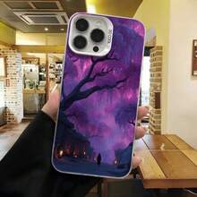 Cubierta de telefono con diseño de galaxia púrpura y árbol oscuro para iPhone 14 Pro Max funda protectora con estética misteriosa y elegante ideal para amantes del arte fantástico y estilo urbano - Negro - Ver 3