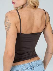 Thin Strap Tank Top In Polyamide Blouse With Lining Suplex Blouse - Nâu cà phê - Xem 2