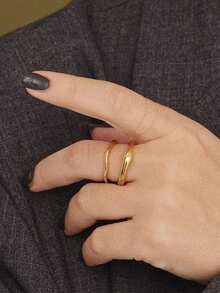 Z.W BIJUX - Pair Of Titanium Steel Rings, Fashionable Jewelry For Women. With Box. - 金色帶盒 - 查看 8