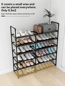 1 pieza Zapatero metálico negro de dos hileras con espacio mejorado, aprox. 40 pulgadas de ancho, apto para adultos y niños, minimalista, resistente al polvo, resistente, moderno, fácil de montar y desmontar, portátil, ideal para salón, dormitorio, recibidor, oficina, almacenamiento en casa, almacenamiento multicapa, regalo para fiestas y niños. - Multicolor - Ver 1