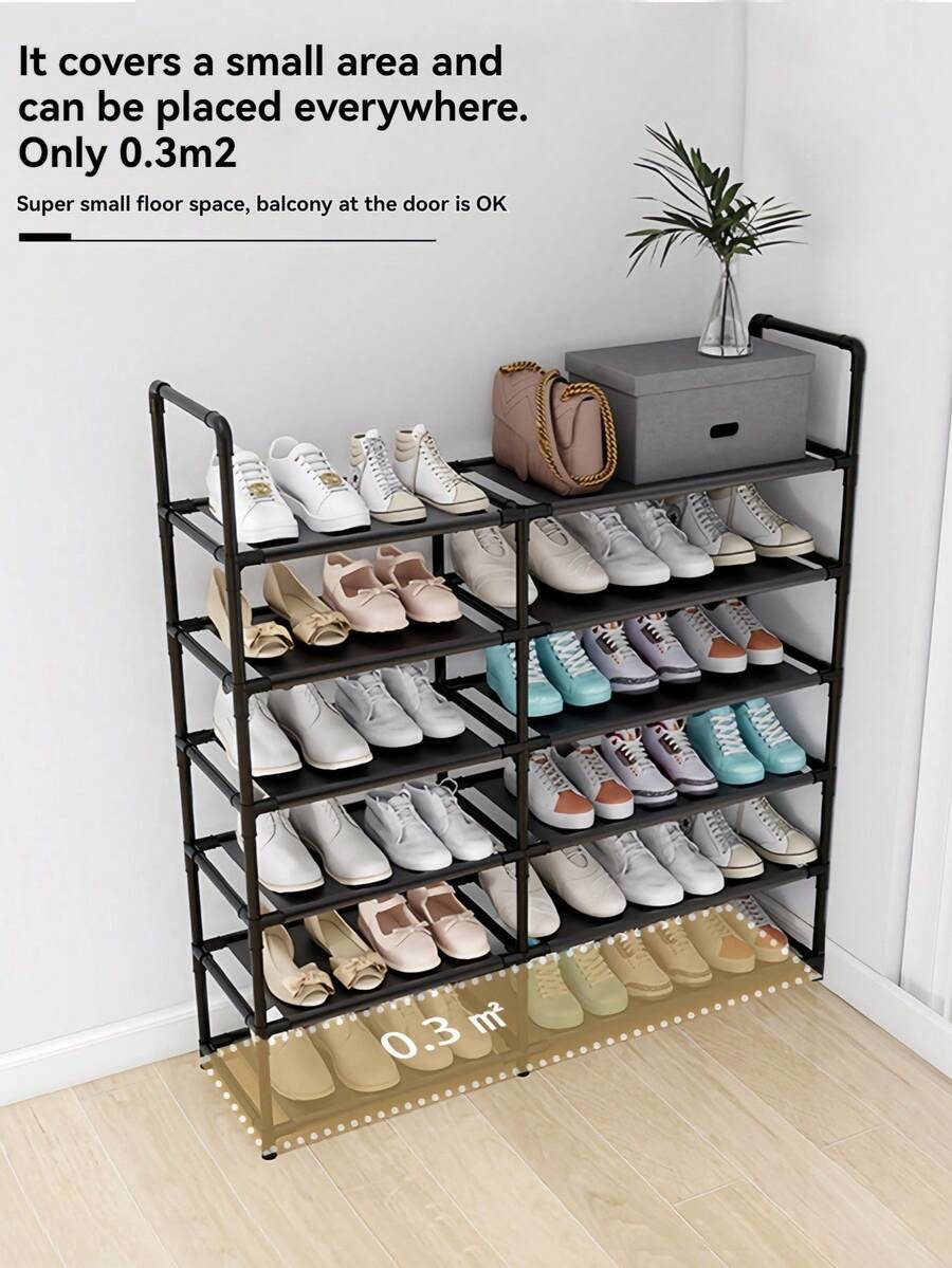 1 pieza Zapatero metálico negro de dos hileras con espacio mejorado, aprox. 40 pulgadas de ancho, apto para adultos y niños, minimalista, resistente al polvo, resistente, moderno, fácil de montar y desmontar, portátil, ideal para salón, dormitorio, recibidor, oficina, almacenamiento en casa, almacenamiento multicapa, regalo para fiestas y niños. - Multicolor - Ver 1