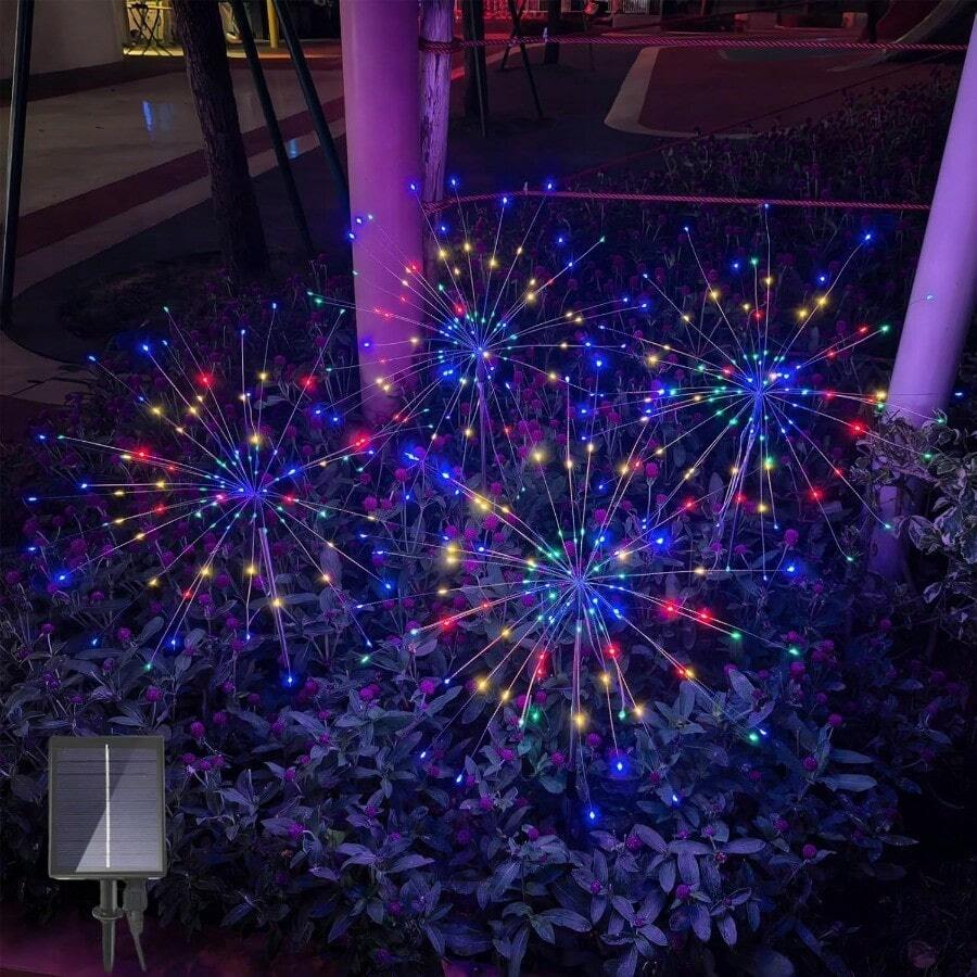 2 PCS Solar Firework Light, Outdoor Solar Garden Decorative Lights 60/90/120/150/200 LED Powered 50 Copper Wires String DIY Landscape Light For Pathway - Multicolor - View 1